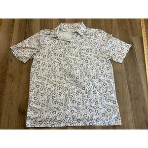 MARTI KAT Shirt, Men's Size Large, White Brown Blue, Floral, Polo Short Sleeve